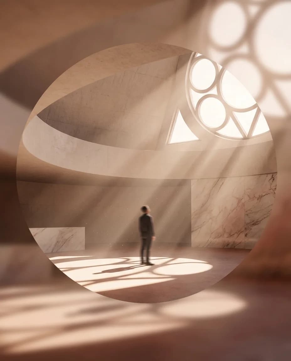 Abstract view of museum architecture with light and shadow play